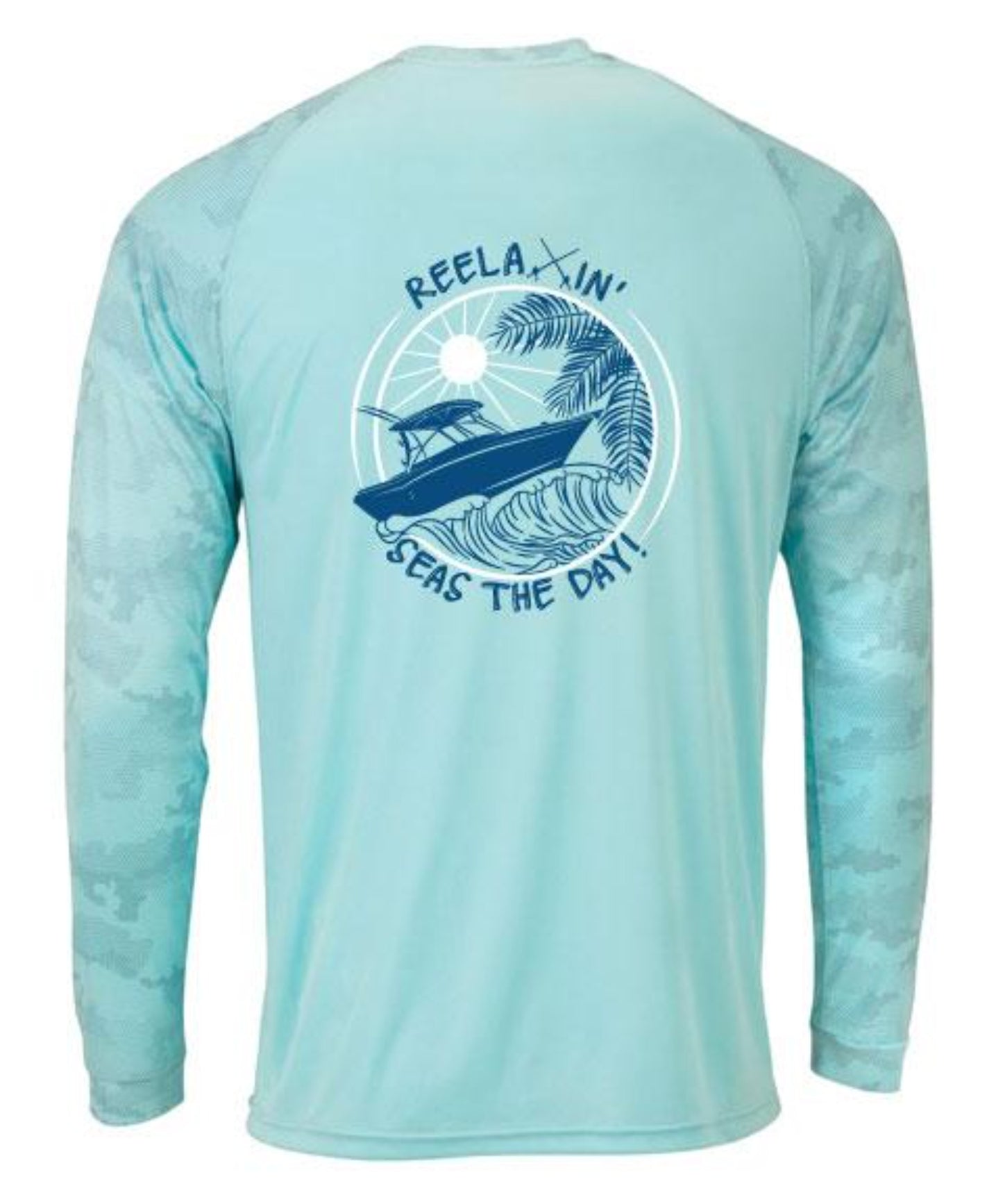 Aqua Blue Reelaxin' Digital Camo Performance Dry-Fit Fishing Long Sleeve Shirts, 50+ UPF Sun Protection  - Reel Fishy Apparel