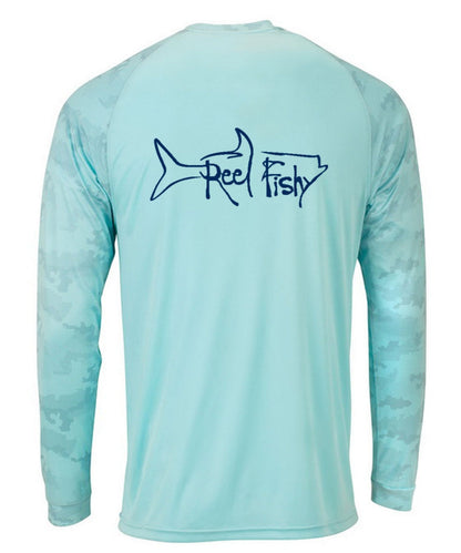 Tarpon Digital Camo Performance Dry-Fit Fishing Long Sleeve Shirts with 50+ UPF Sun Protection - Aqua Blue