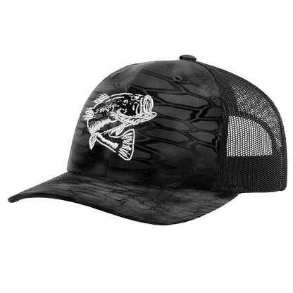 Bass Kryptek Black Trucker Hat on Richardson base by Reel Fishy Apparel