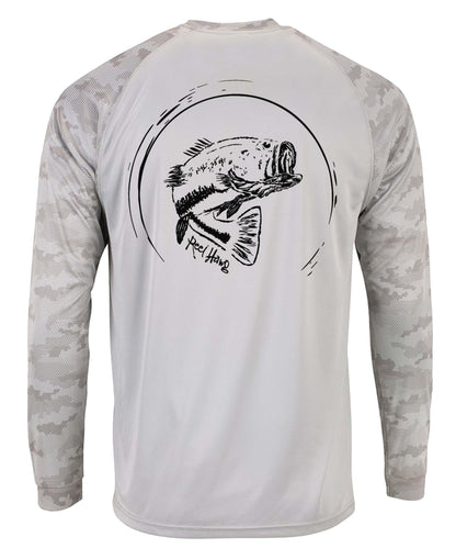Bass Fishing Performance Dry-Fit 50+ UPF Sun Protection Shirts -Reel Fishy Apparel L / Lt. Gray Camo L/S - unisex