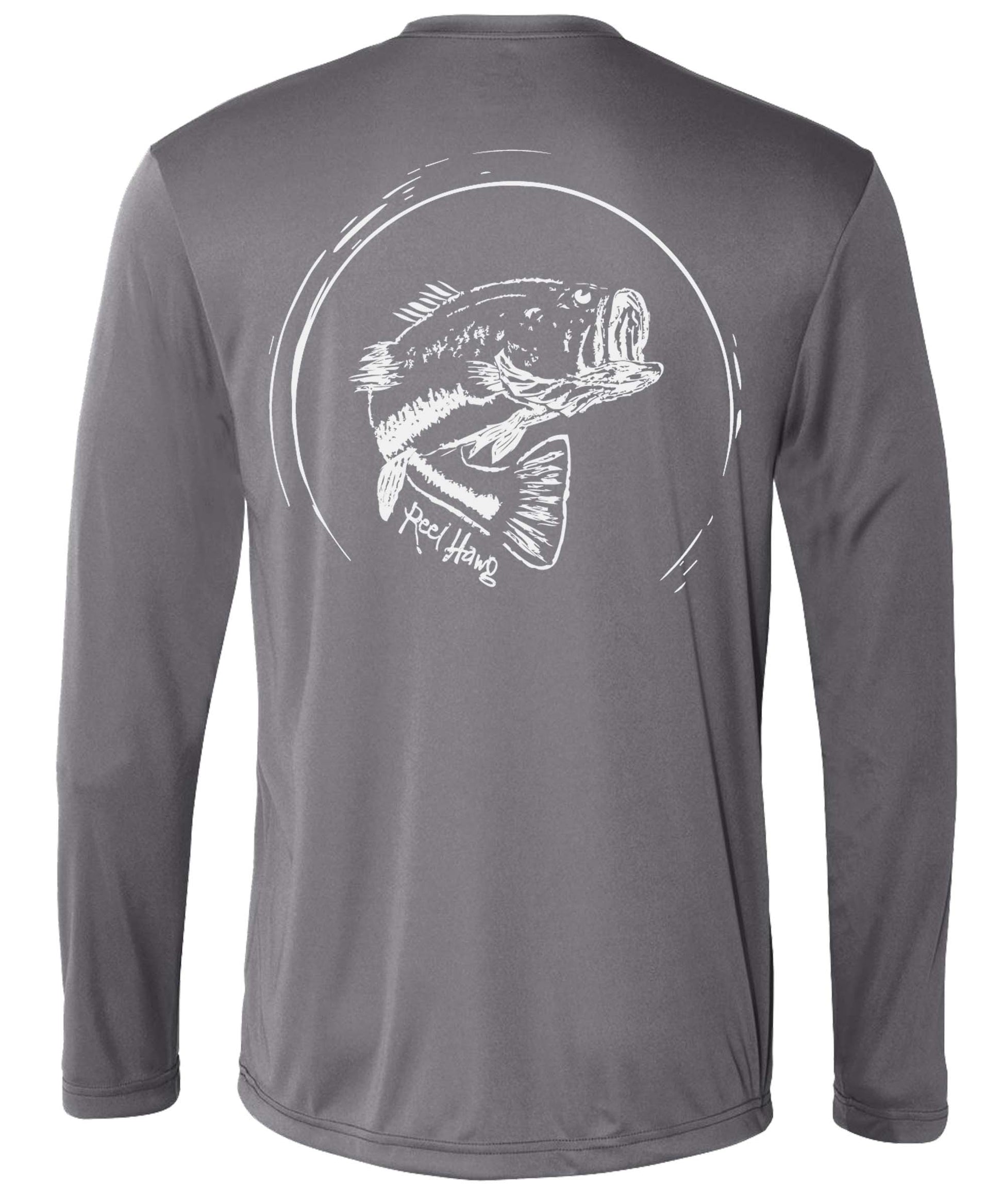 Bass Fishing Performance Dry-Fit 50+ UPF Sun Protection Shirts -Reel Fishy Apparel M / Lt. Gray Camo L/S - unisex