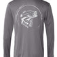 Bass fishing "Reel Hawg" gray performance long sleeve shirt with 50+ UV sun protection by Reel Fishy