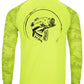Bass fishing "Reel Hawg" neon green performance digital camo long sleeve shirt with 50+ UV sun protection by Reel Fishy