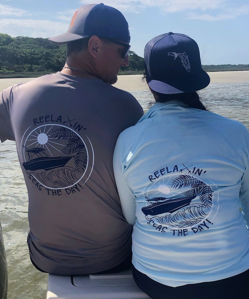 Reelaxin'-Seas The Day Performance Dry-Fit Fishing 50+ Sun Protection Shirts -Reel Fishy Apparel 3XL / Lt. Blue S/S - unisex