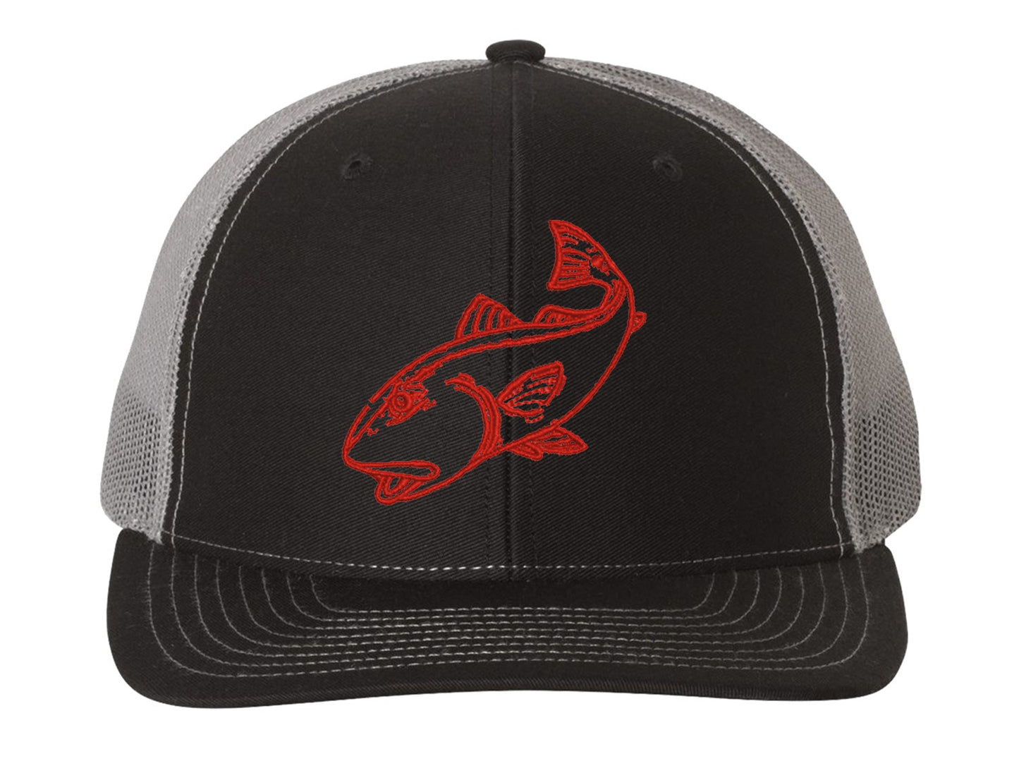 Redfish Black/Charcoal mesh Structured Trucker Hat w/Red Logo