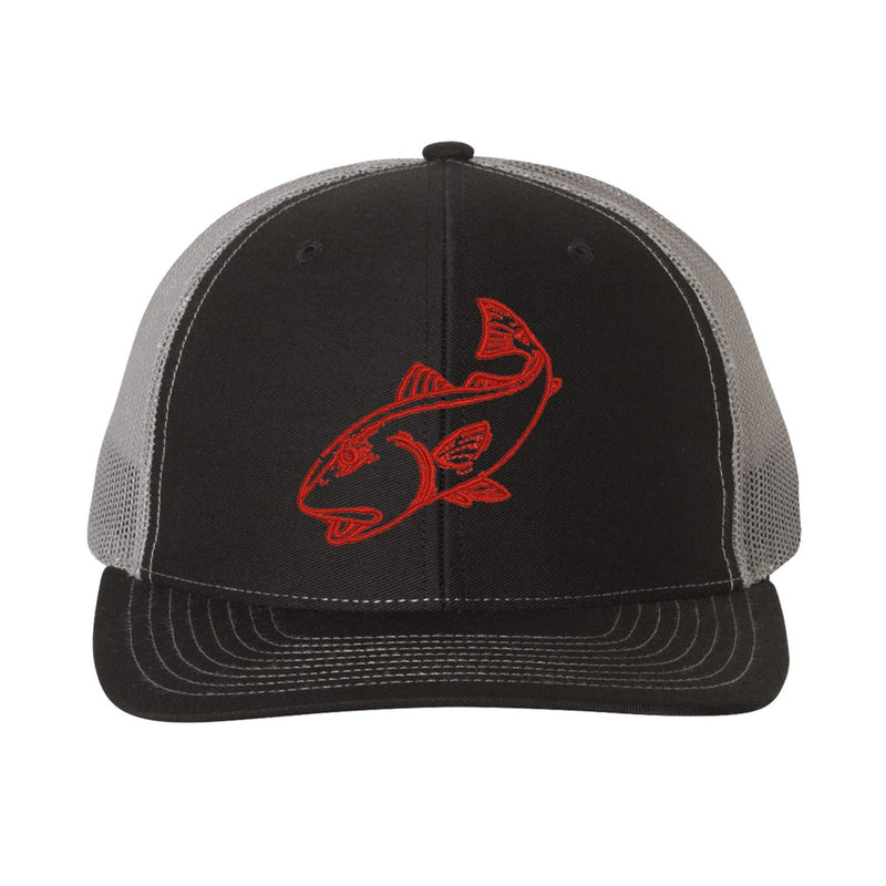 Redfish Black/Charcoal mesh Structured Trucker Hat w/Red Logo
