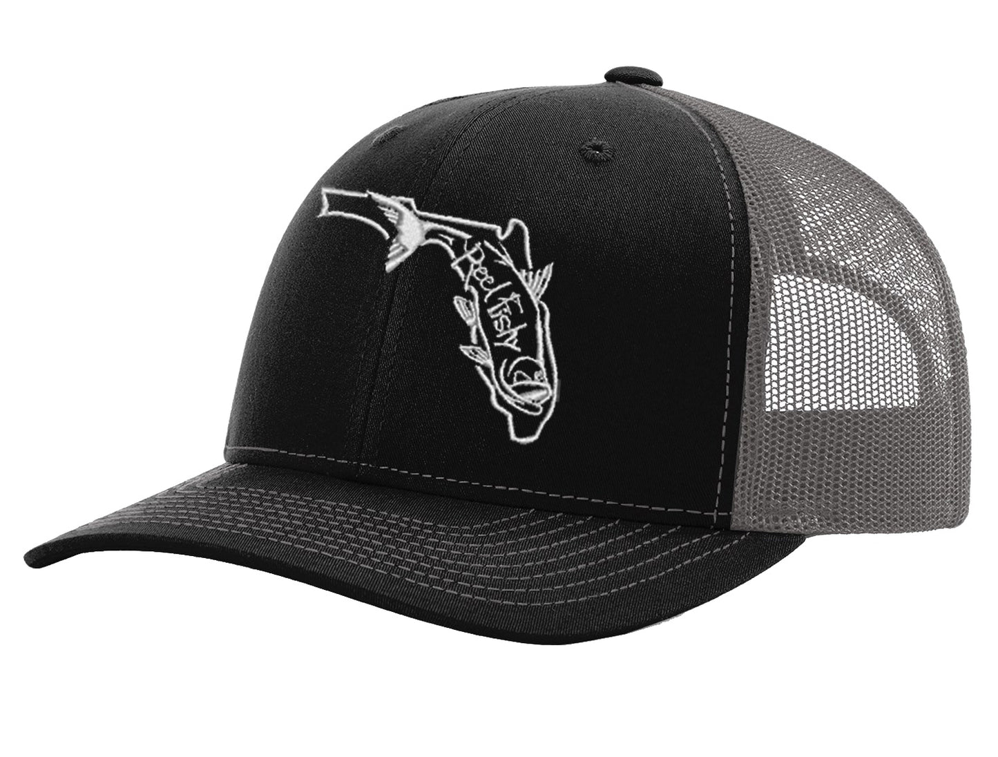State of Florida Tarpon Reel Fishy Logo - Black/Gray Trucker hat w/Silver Logo