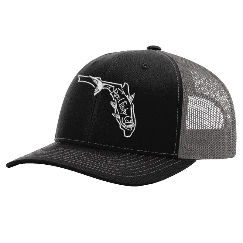 State of Florida Tarpon Trucker Hat in Black and Charcoal mesh by Reel Fishy.