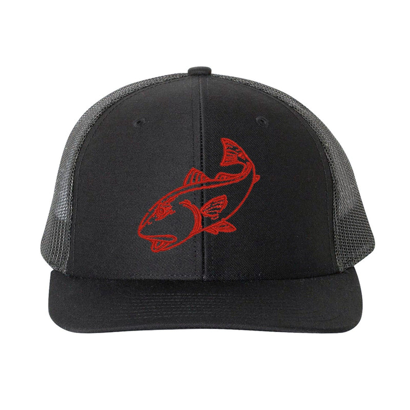 Redfish Black/Black mesh Structured Trucker Hat w/Red logo