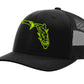 State of Florida Tarpon Reel Fishy Logo - Black Trucker hat w/Green Logo