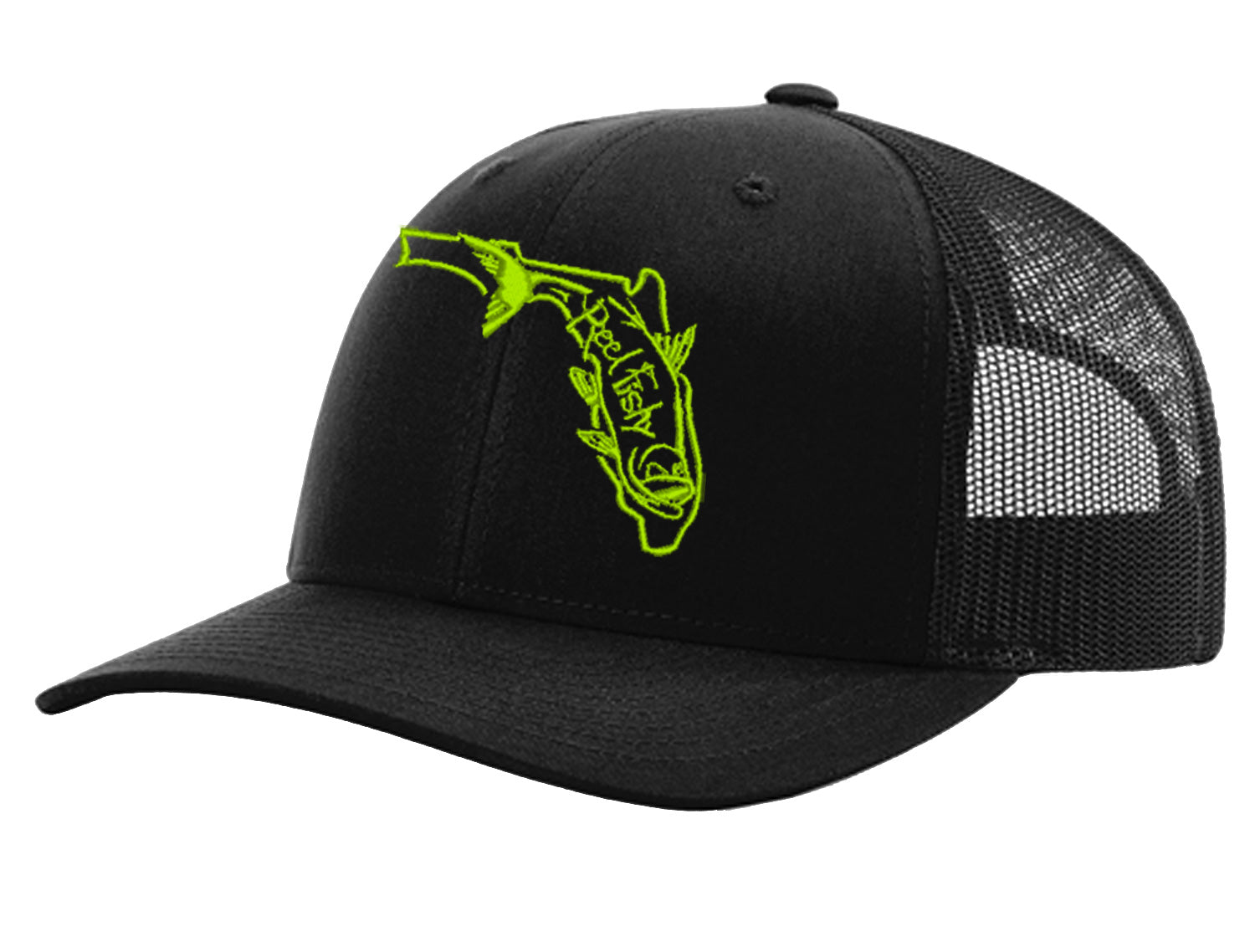 State of Florida Tarpon Reel Fishy Logo - Black Trucker hat w/Green Logo