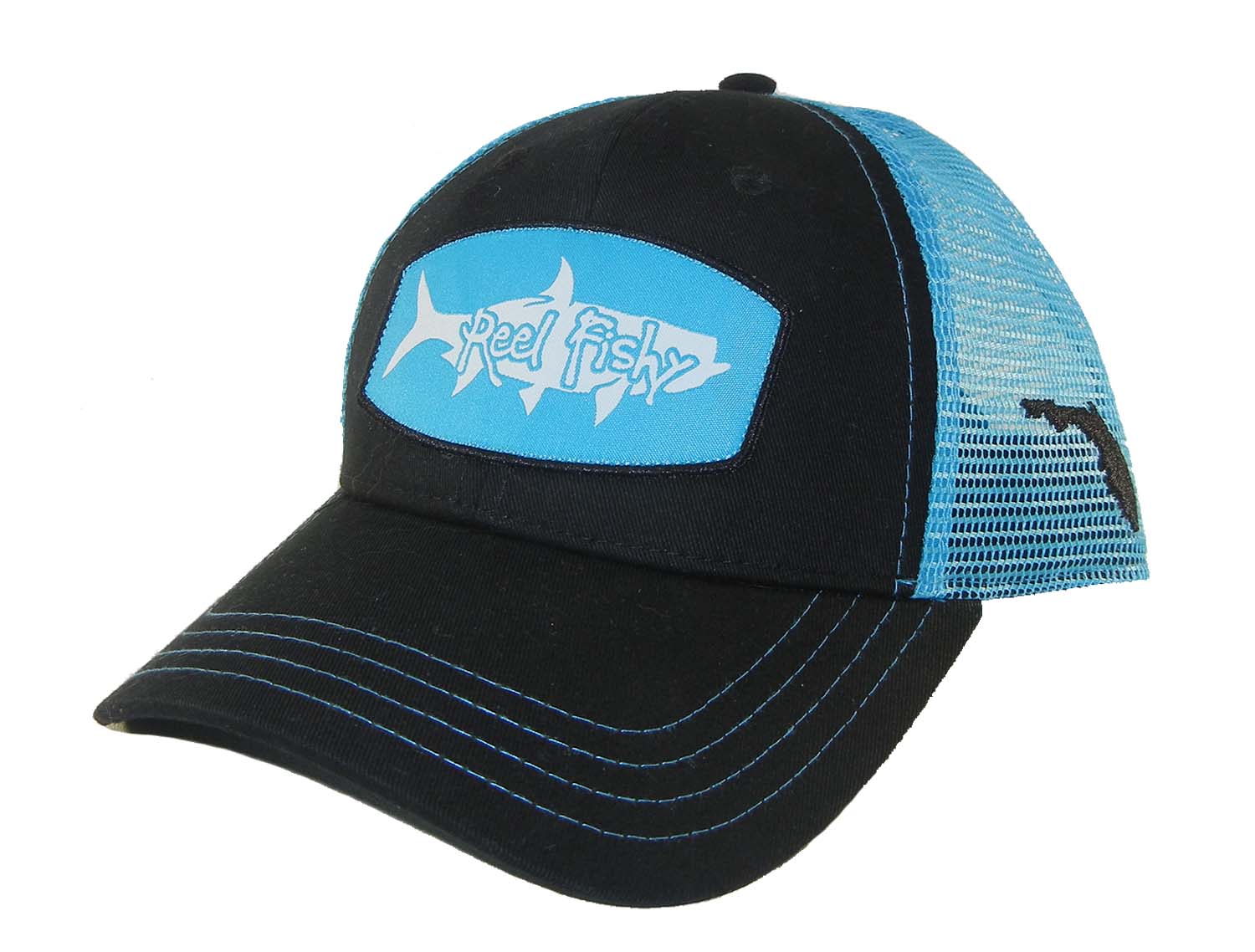 Costa Fishing Hat Palm Frond Blue Design Snap Back Mesh Hat