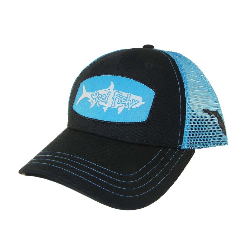 Black/Aqua Mesh Trucker Hat with Aqua Tarpon Patch