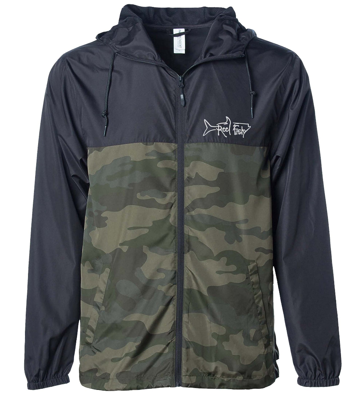 Black Forest Camo Lightweight Windbreaker Jacket with Hood - Water Resistant, Full Zip Front Closure