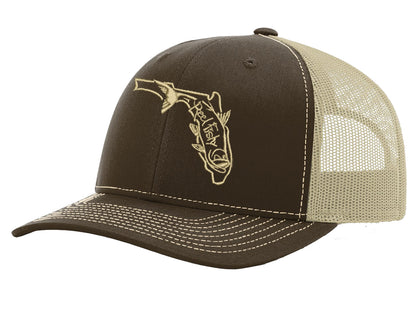 State of Florida Tarpon Reel Fishy Logo - Brown/Khaki Trucker hat w/Khaki logo