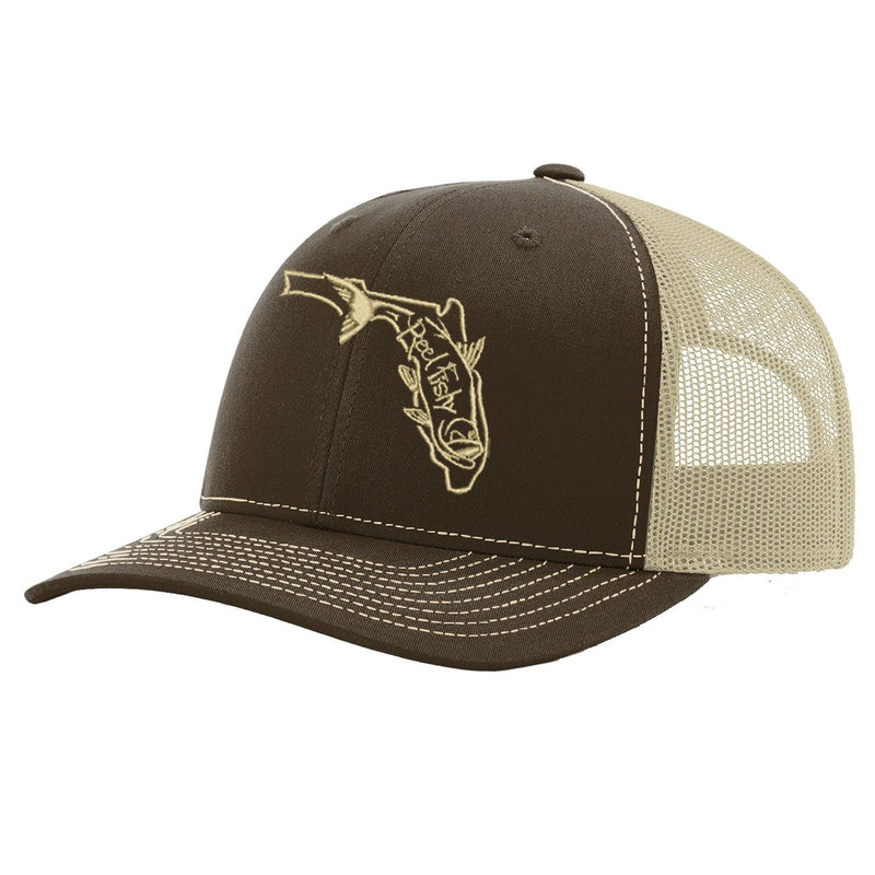 State of Florida Tarpon Trucker Hat in Brown and Khaki mesh by Reel Fishy.