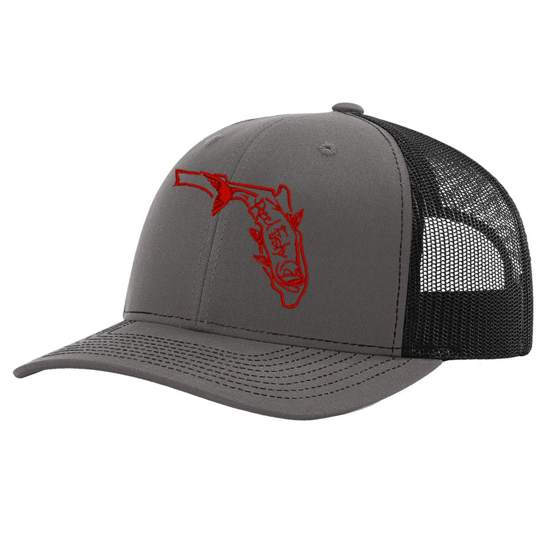 State of Florida Tarpon Trucker Hat in Charcoal and Black mesh by Reel Fishy.