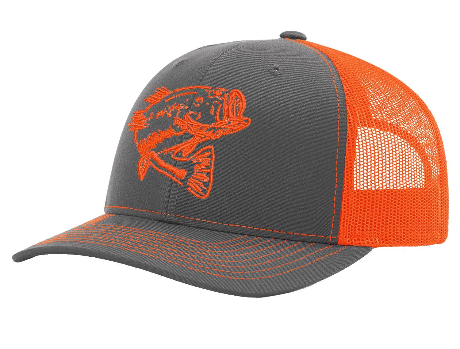 Bass Fishing Reel Hawg Structured Trucker Hats - *22 Colors! Charcoal/Orange - Orange Bass