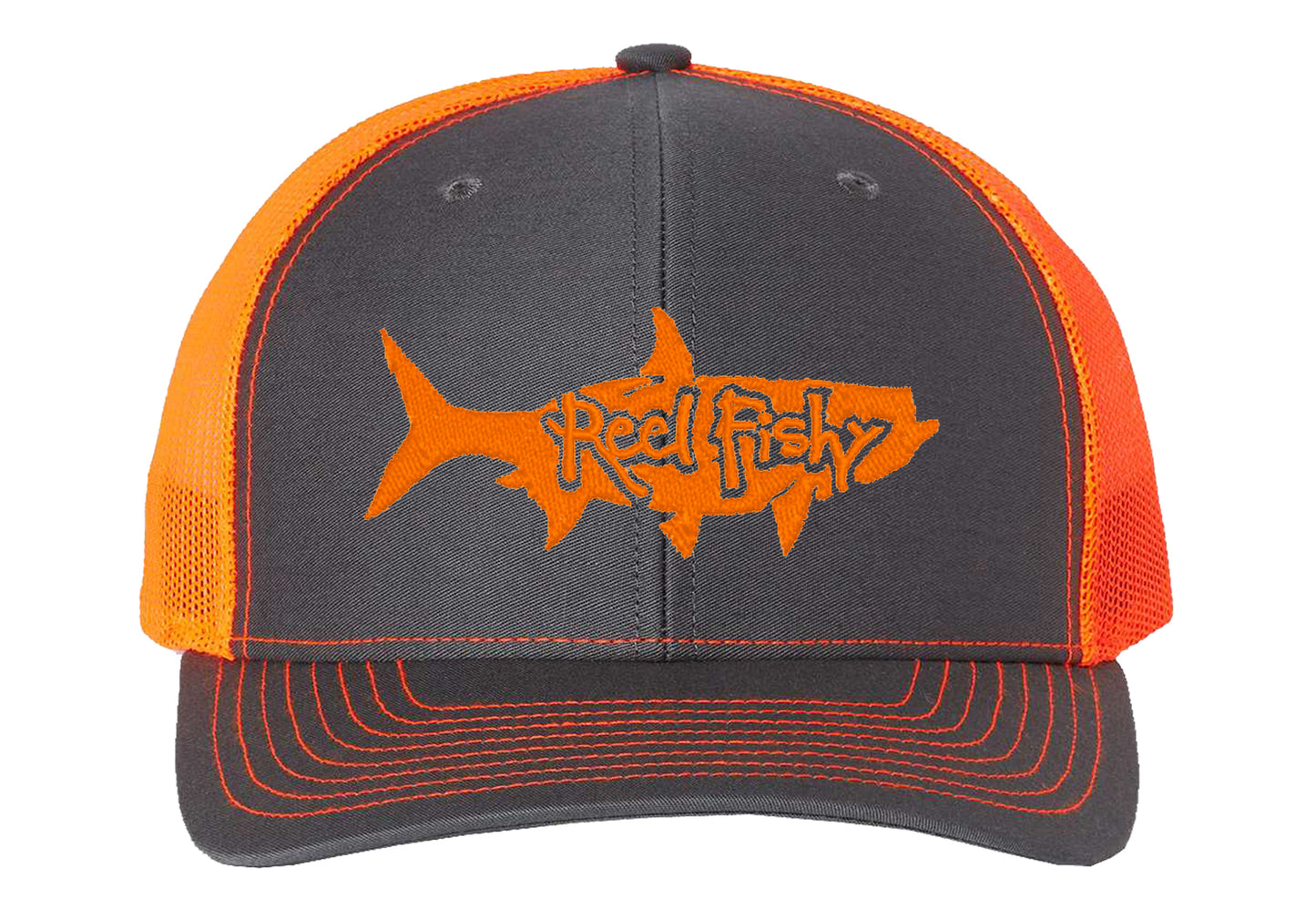 Charcoal/Neon Orange Trucker hat with Neon Orange Tarpon Logo
