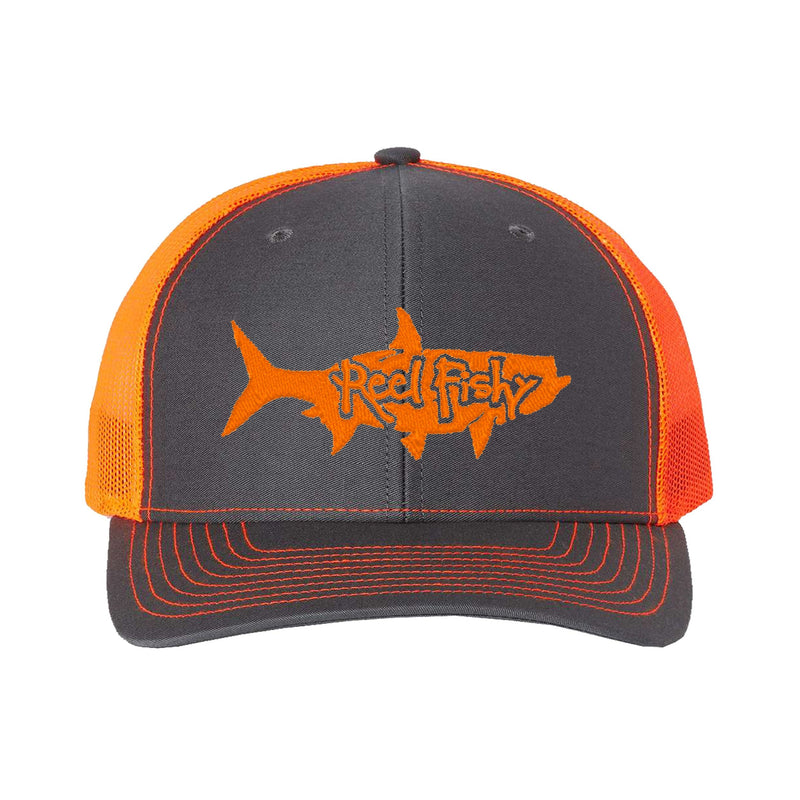 Charcoal/Neon Orange Trucker hat with Neon Orange Tarpon Logo
