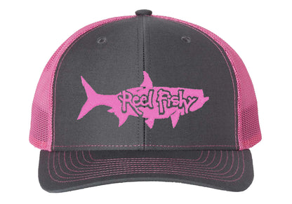 Charcoal/Neon Pink Trucker hat with Neon Pink Tarpon Logo