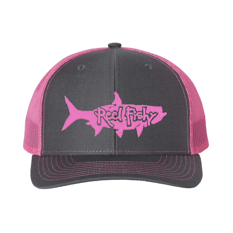 Charcoal/Neon Pink Trucker hat with Neon Pink Tarpon Logo
