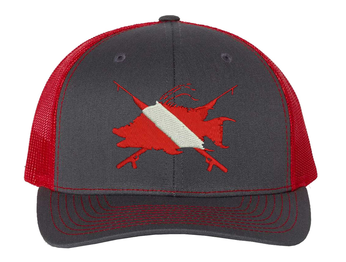 Hogfish Dive Spears Structured Charcoal/Red Trucker Hat