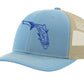 State of Florida Tarpon Reel Fishy Logo - Colonial Blue/Khaki  Trucker hat w/Royal Logo