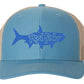 Colonial Blue/Khaki Trucker Hat with Blue Tarpon Reel Fishy Logo