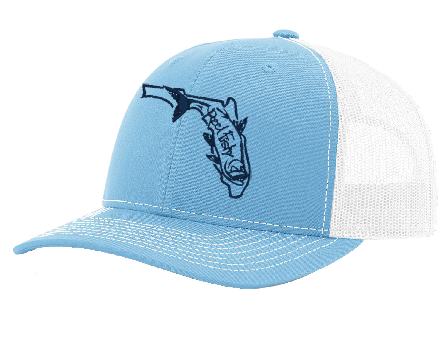 State of Florida Tarpon Reel Fishy Logo - Lt Blue/White Trucker hat w/Navy Logo