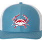 Blue Crab "Reel Crabby" Structured Trucker Hat - Columbia Blue/White Mesh