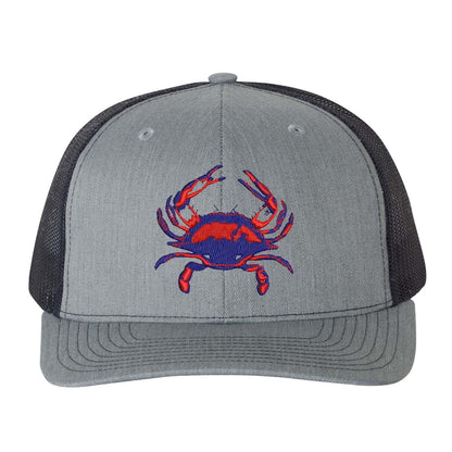 Blue Crab Heather Gray and Navy Mesh Structured Trucker Hat with Snapback