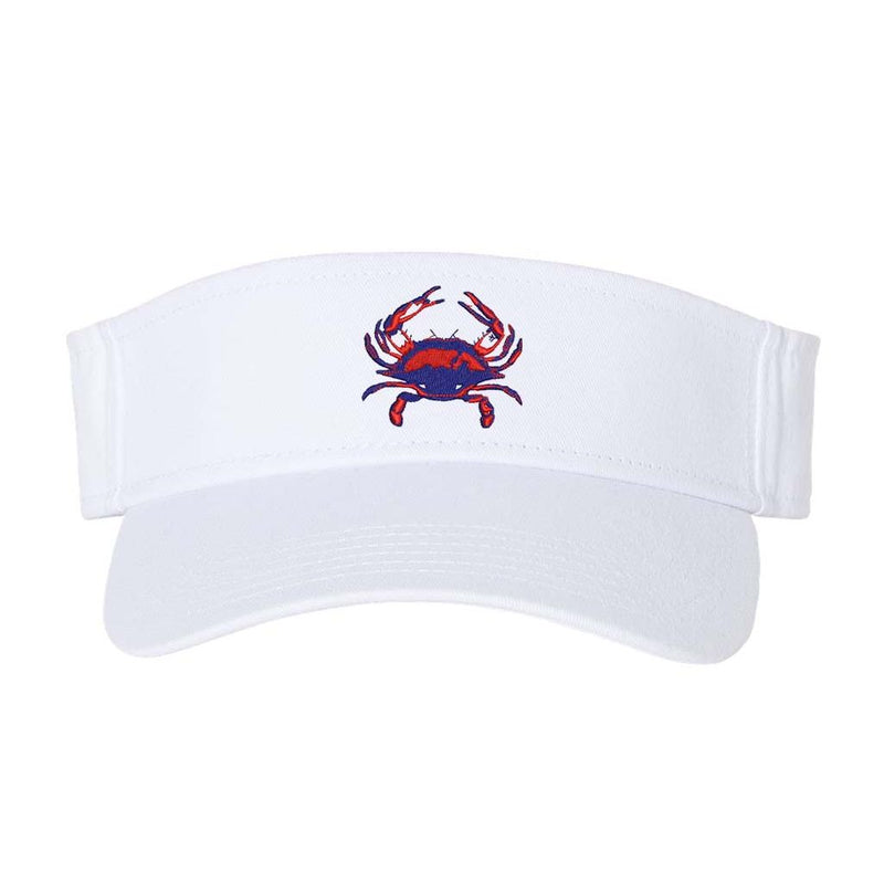 Blue crab sun visor in white