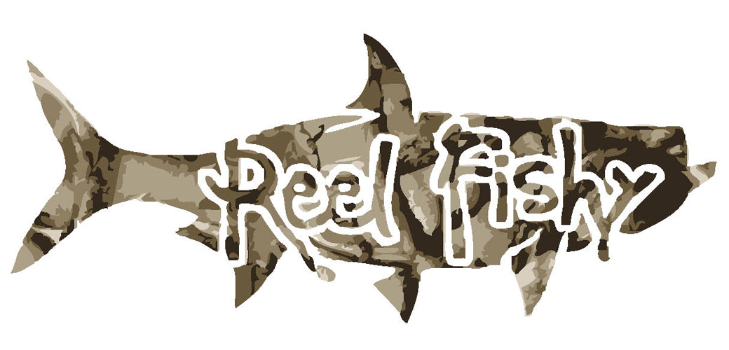 Brown Camo Tarpon Fishing Decal with Reel Fishy Logo