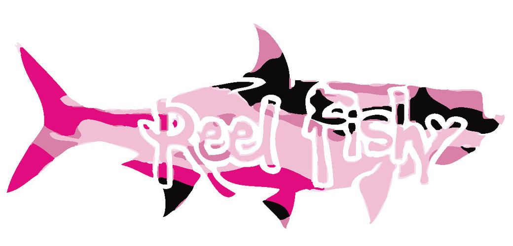 Pink Camo Tarpon Fishing Decal with Reel Fishy Logo