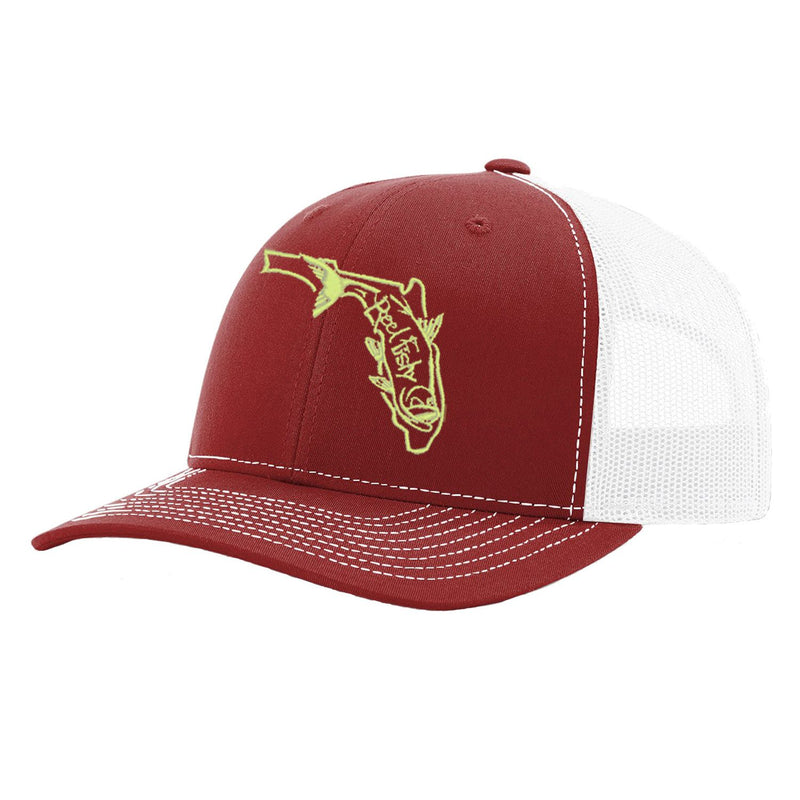 State of Florida Tarpon Trucker Hat in Garnet and White mesh by Reel Fishy.