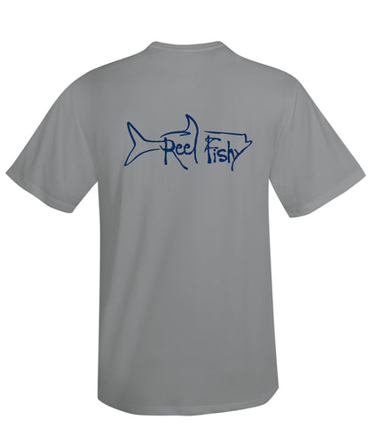 Performance Dry-Fit Tarpon Fishing Short Sleeve Shirts with Sun Protection in Gray