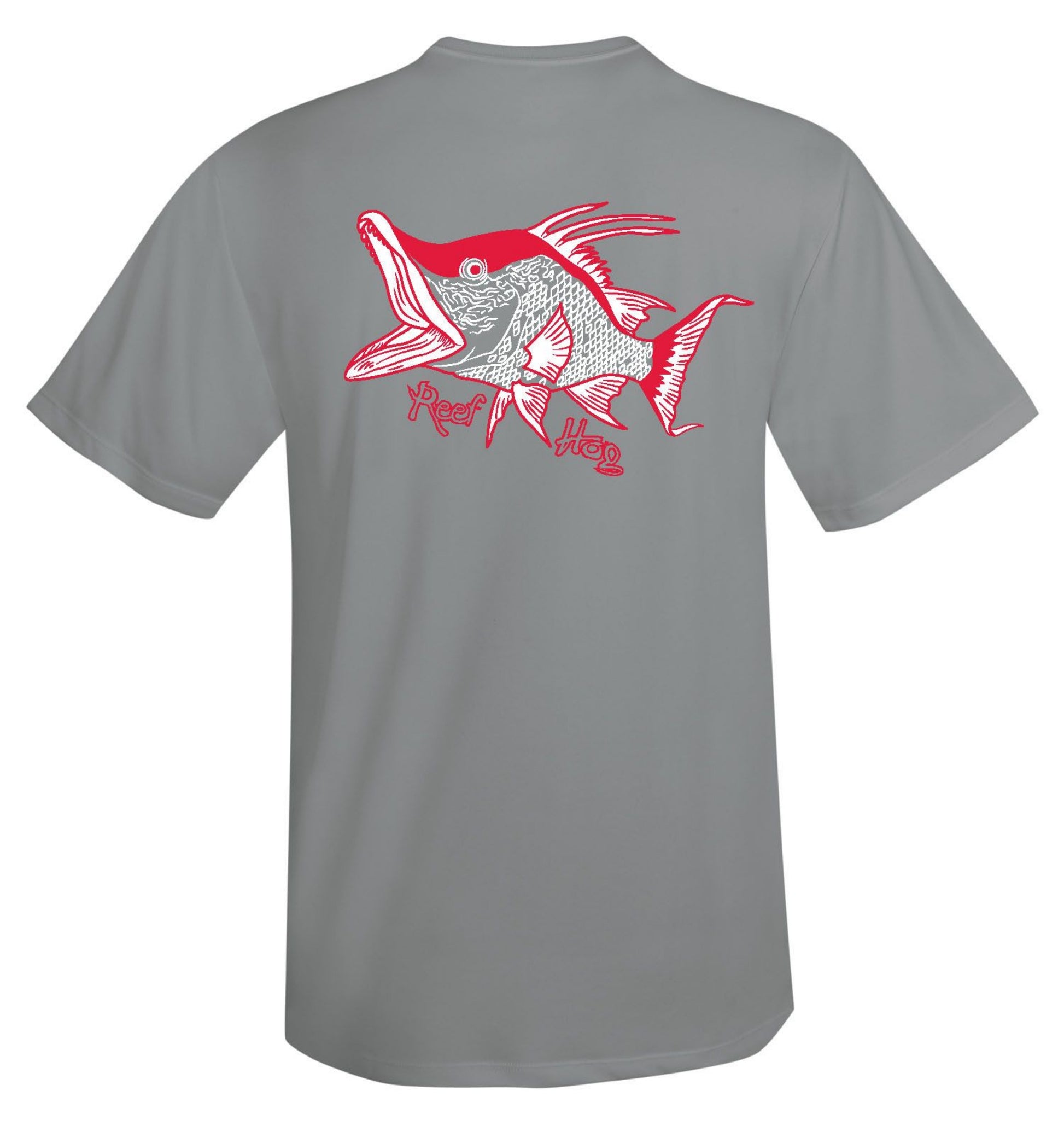 Hogfish Reef Hog Performance Dry-Fit Fishing 50+Upf Sun Shirts M / Gray S/S - unisex
