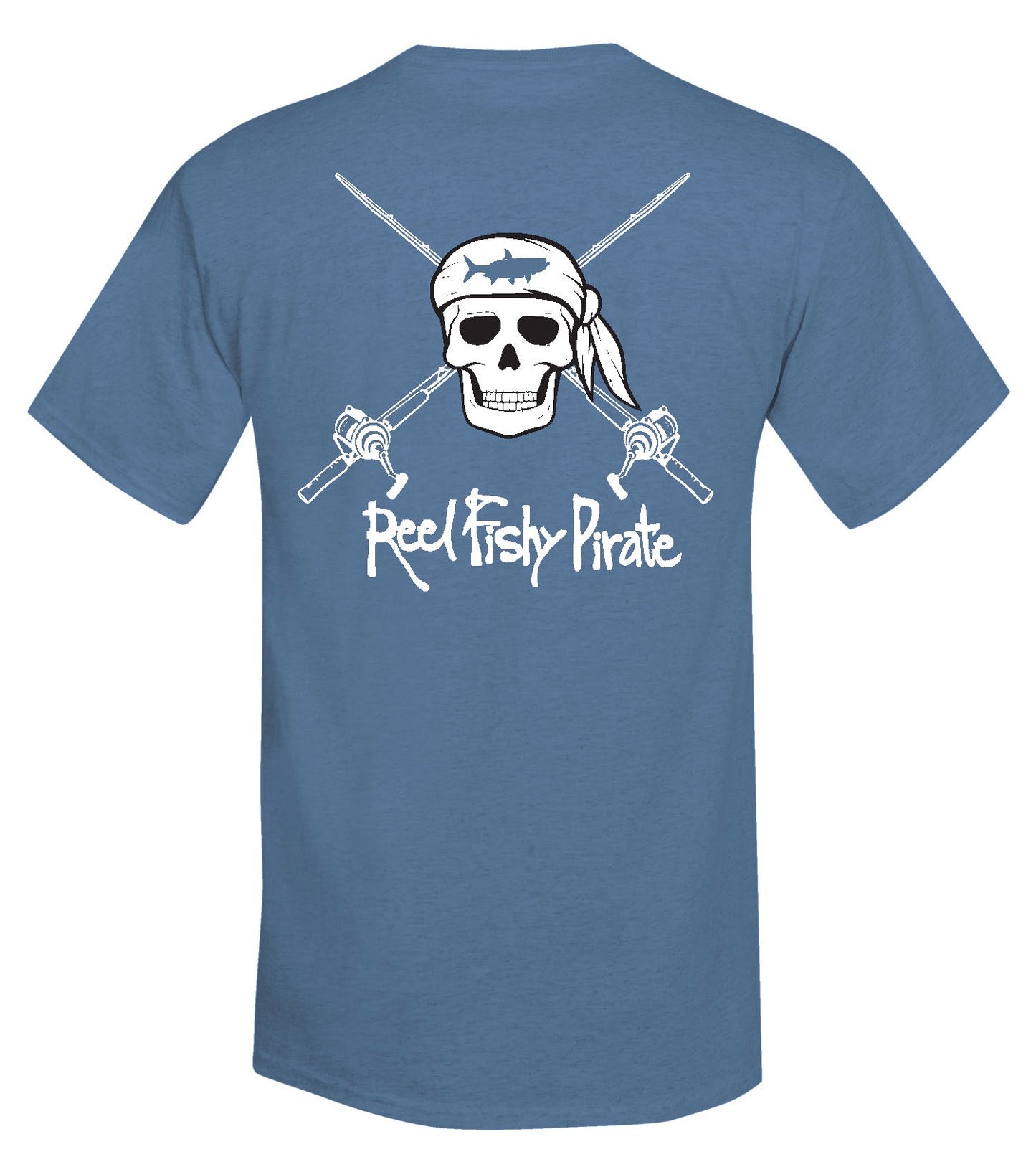Youth Reel Fishy Pirate Skull & Rods t-shirt - Heather Blue