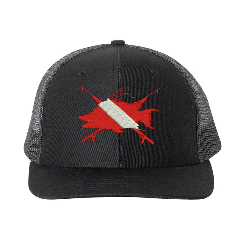 Hogfish Dive Spears Black and Black Mesh Trucker Hat