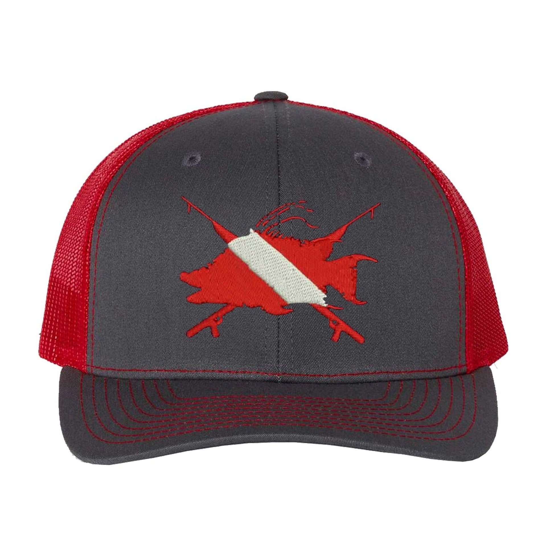 Hogfish Dive Spears Charcoal and Red Mesh Trucker Hat