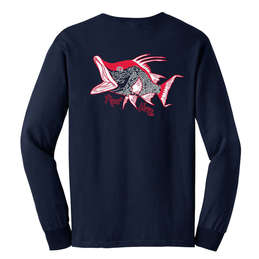 Hogfish "Reef Hog" cotton long sleeve shirt in navy