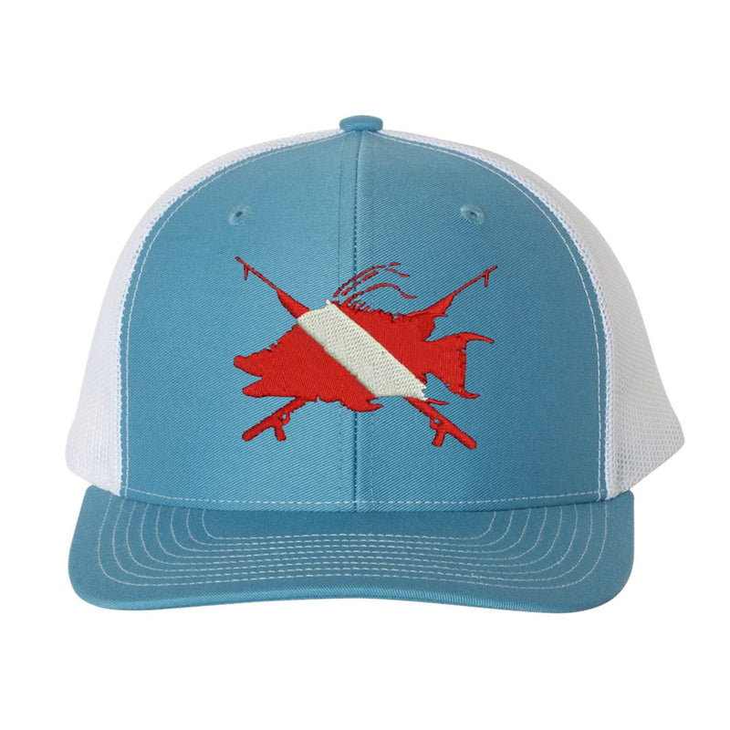 Hogfish Dive Spears Light Blue and White Mesh Trucker Hat