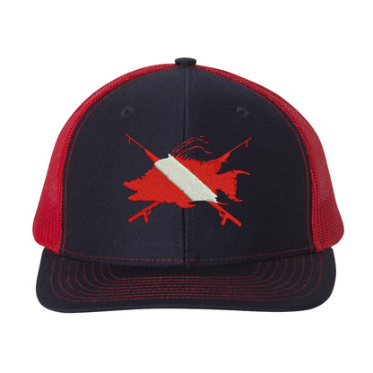Hogfish Dive Spears Navy and Red Mesh Trucker Hat