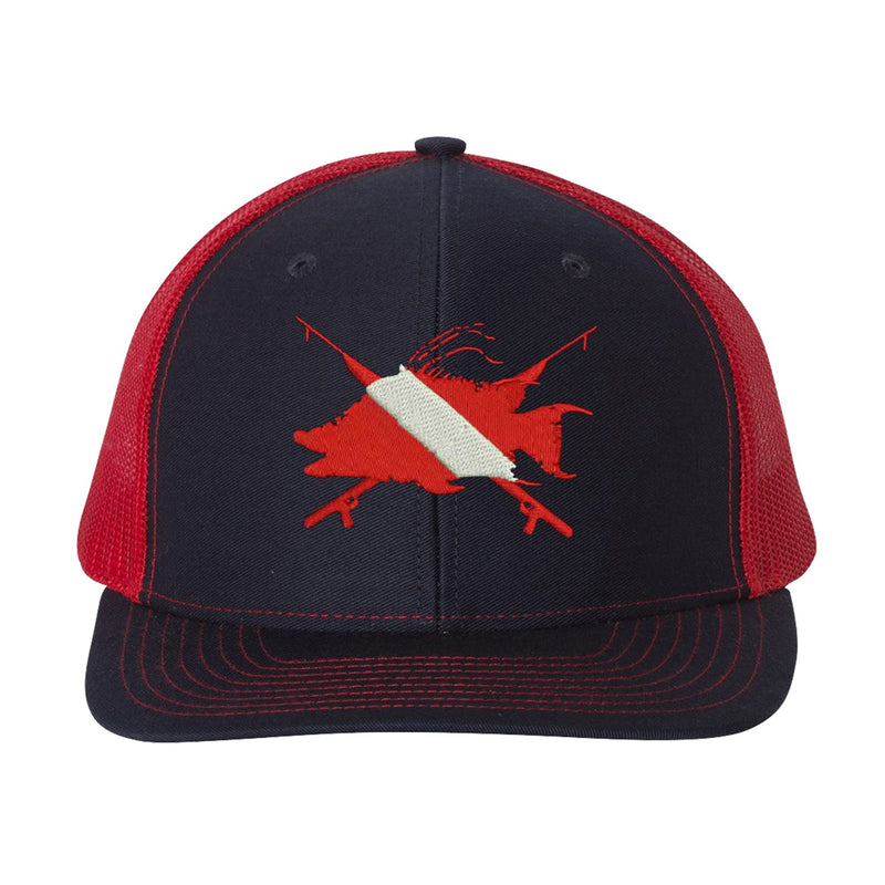 Hogfish Dive Spears Navy and Red Mesh Trucker Hat