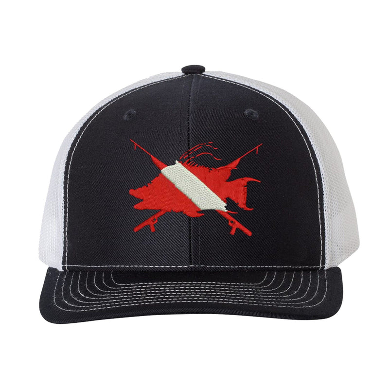 Hogfish Dive Spears Navy and White Mesh Trucker Hat