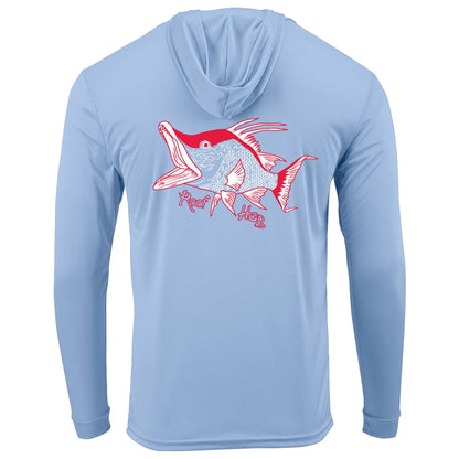 Light blue Hogfish Reef Hog dri-fit 50+ sun protection long sleeve hoodie