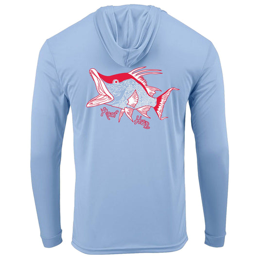 Light blue Hogfish Reef Hog dri-fit 50+ sun protection long sleeve hoodie