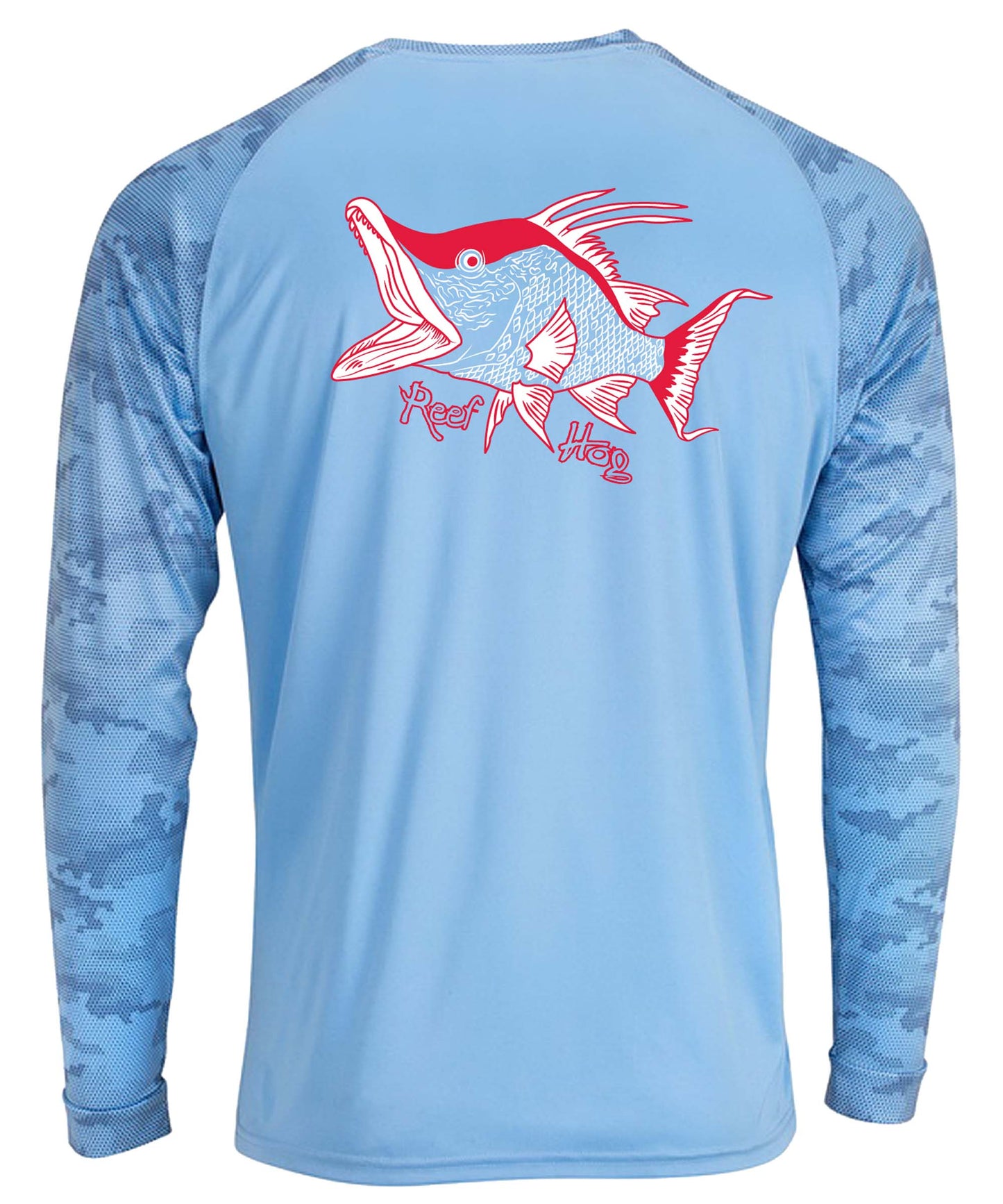 Blue Mist Digital Camo Long Sleeve Hogfish Performance Dry-Fit Sun Protection Shirt with 50+ UV Protection by Reel Fishy Apparel