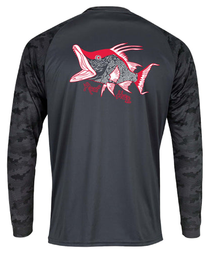 Graphite Digital Camo Long Sleeve Hogfish Performance Dry-Fit Sun Protection Shirt with 50+ UV Protection by Reel Fishy Apparel